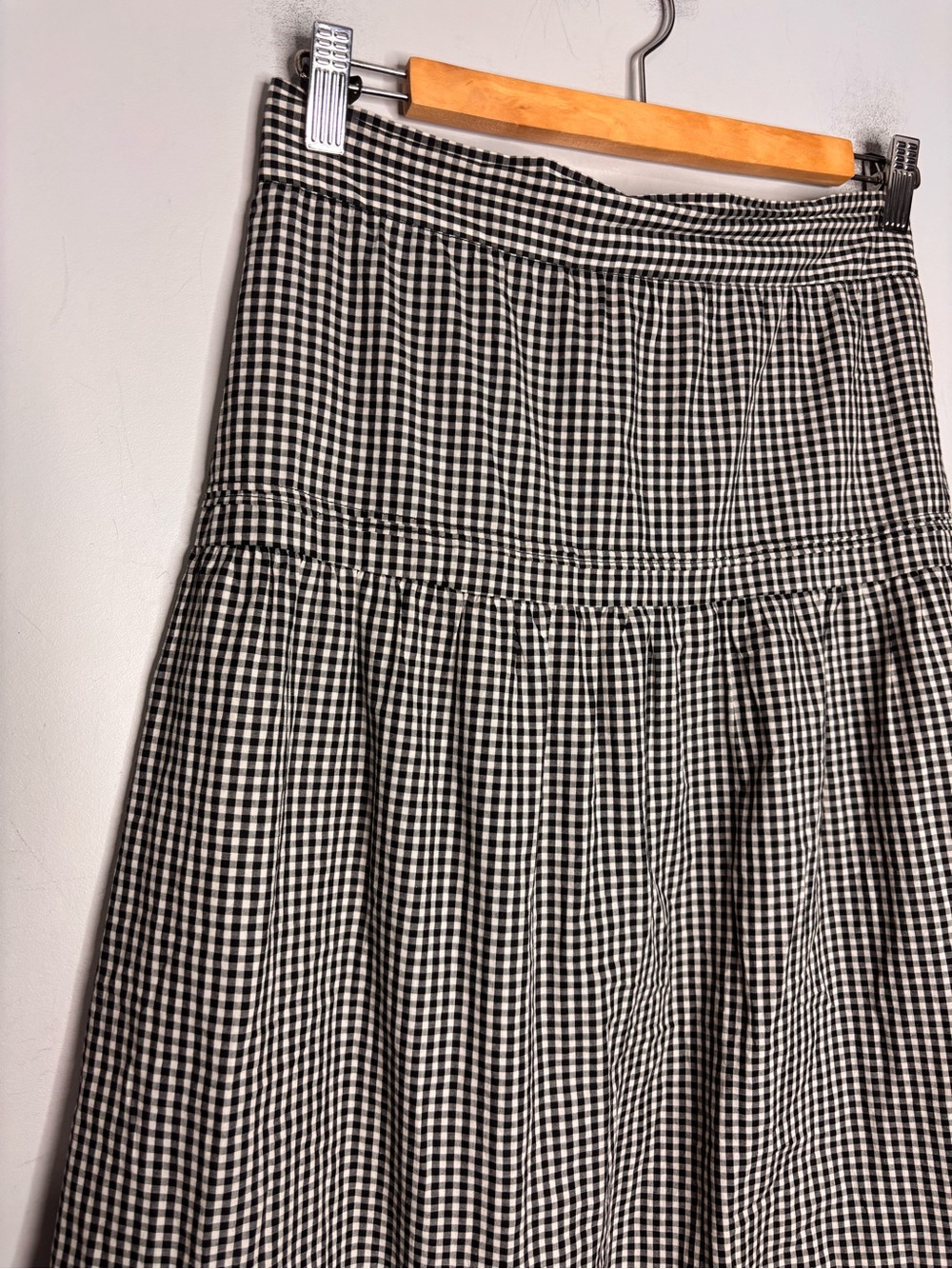 Maison D'Amelie Paris Black and White Gingham Tiered Midi Pleated Skirt, sz 2 - Picture 3 of 12